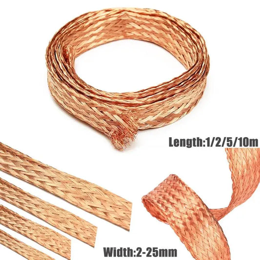 Frendorf | 1M – 25M reines Kupfergeflecht gestrickter Netz-Kabel – Anti-Interferenz Flachdrahtschutz, flexibles erweiterbares Sleeve (4mm-25mm Breite)