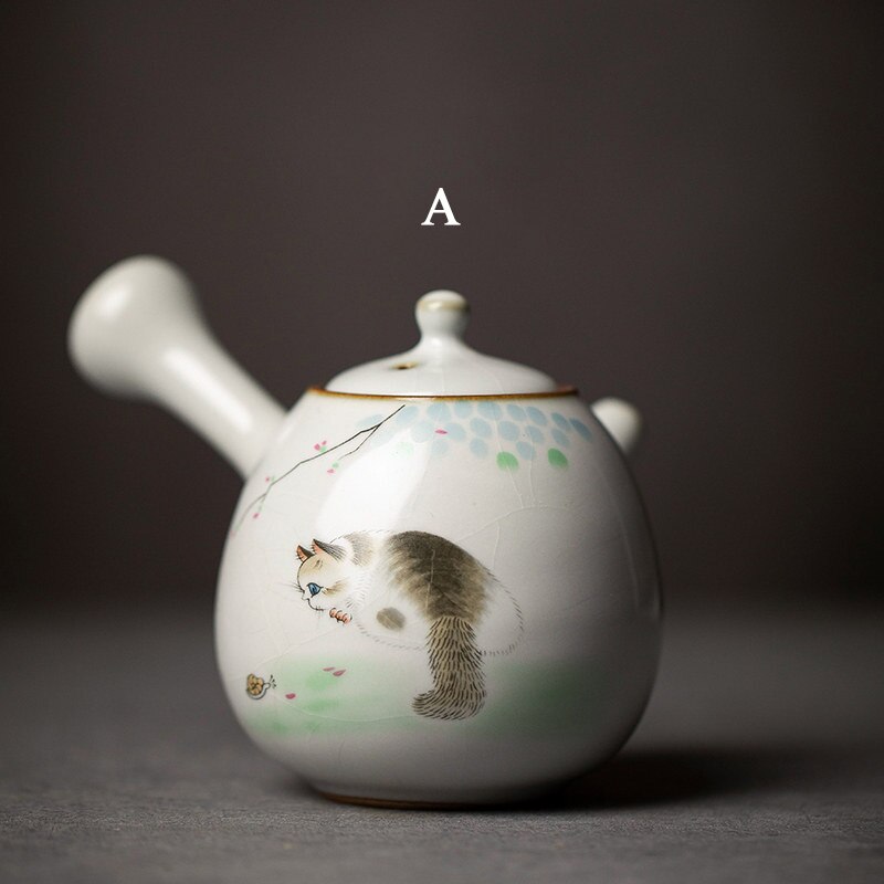 Keramik-Kyusu-Teekanne, niedliche Katzen-Teekanne, chinesisches Kung-Fu-Teeset, 250 ml
