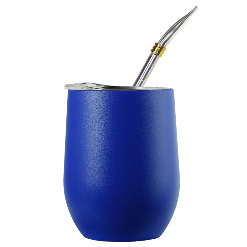 Doppelwandiger Becher aus 304 Edelstahl, hitzebeständig, tragbar, Yerba Mate-Teebecher mit Strohhalm und Deckel