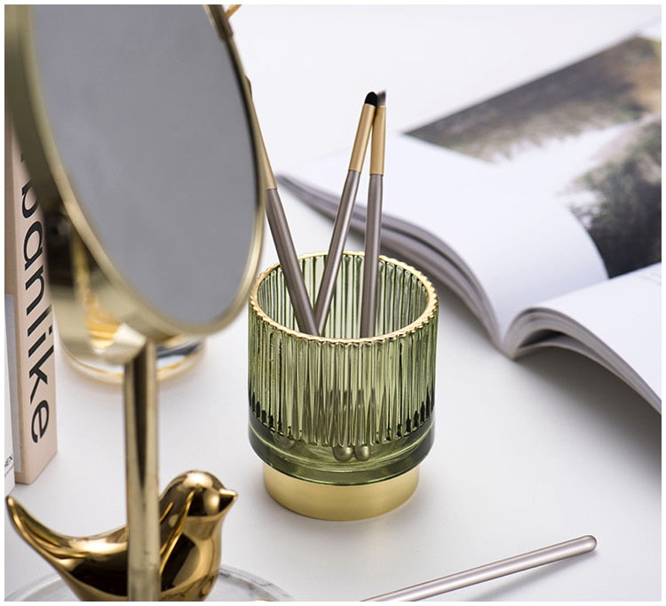 Elise Gold Foil Glas Makeup Halter & Organizer