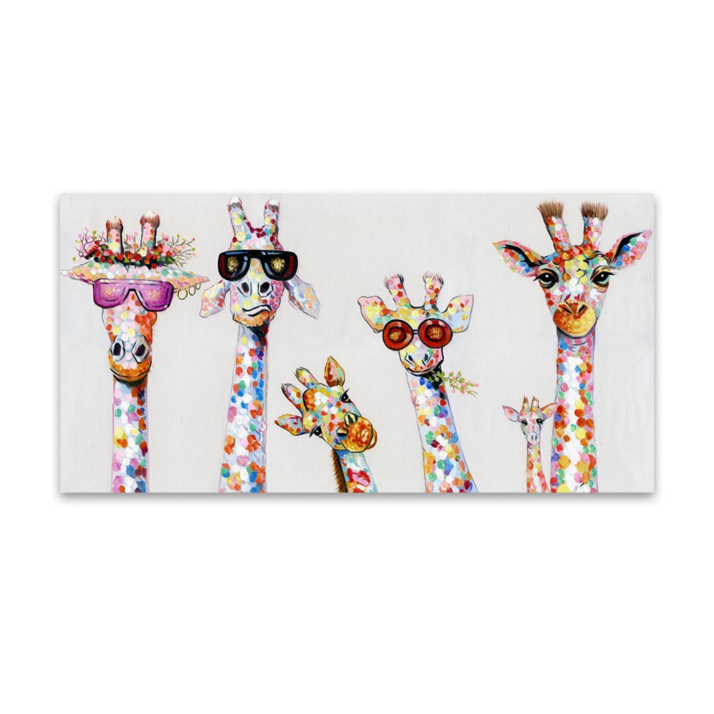 Wandkunst-Leinwanddruck, farbiges Tierbild, Giraffengemälde, Familie für Wohnzimmer, Heimdekoration, ohne Rahmen