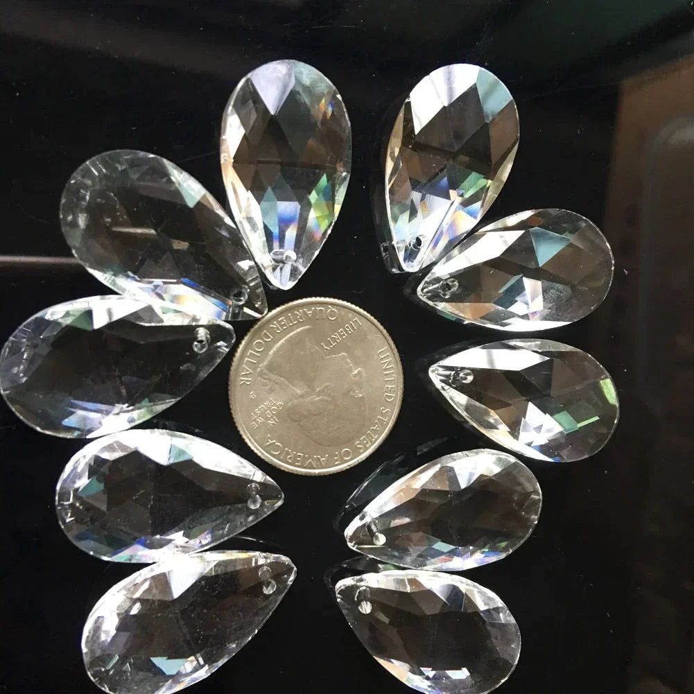 10PCS 28mm Tropfen Kristalle Prismen Sonnenfänger Klarglas Kronleuchter Kristallteile DIY Hängendes Anhänger Schmuck Spacer Facettiert