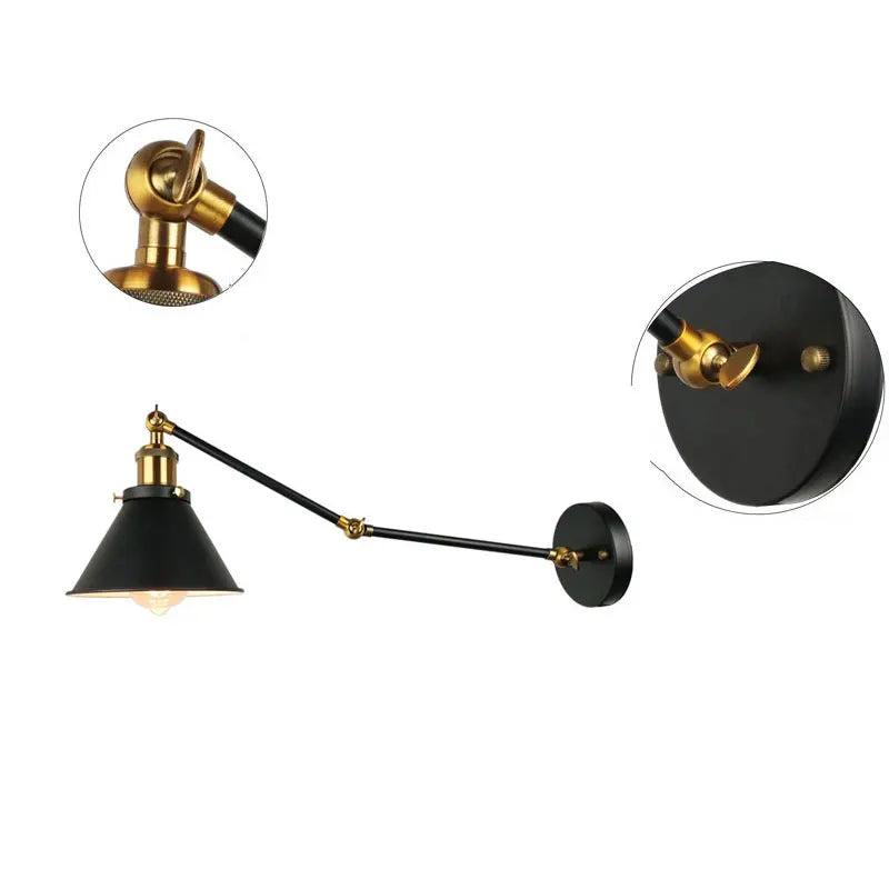 Frendorf | Amerikanische Retro Loft Industrielle Eisen Klapp Wandlampe – Moderne Nachttisch-, Studien-, Flur- und Büroleuchten, E27 Sockel, Keine Glühbirne Enthalten