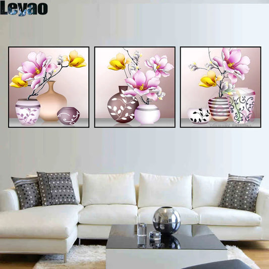 5D Diamant Malerei Orchidee Blume Rosa Vase Voll Platz Stickerei Diamant Mosaik Kits Handarbeit Abstrakte Moderne Triptychon