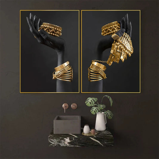 Afrikanische Frau Wandmalerei Kunst Poster und Drucke Große schwarze Frau mit Goldschmuck Leinwand Bild für Wohnzimmer Dekor