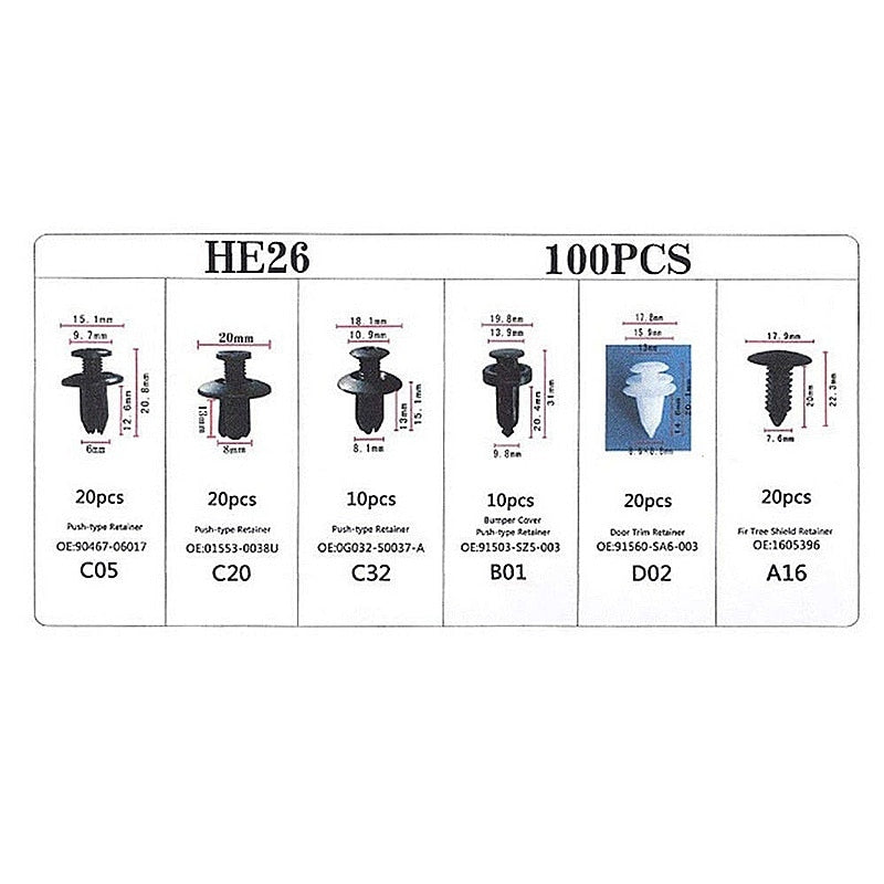 Frendorf | 100 Stück Auto Befestigungsstift Niete Stoßfänger Auto Clip Kit