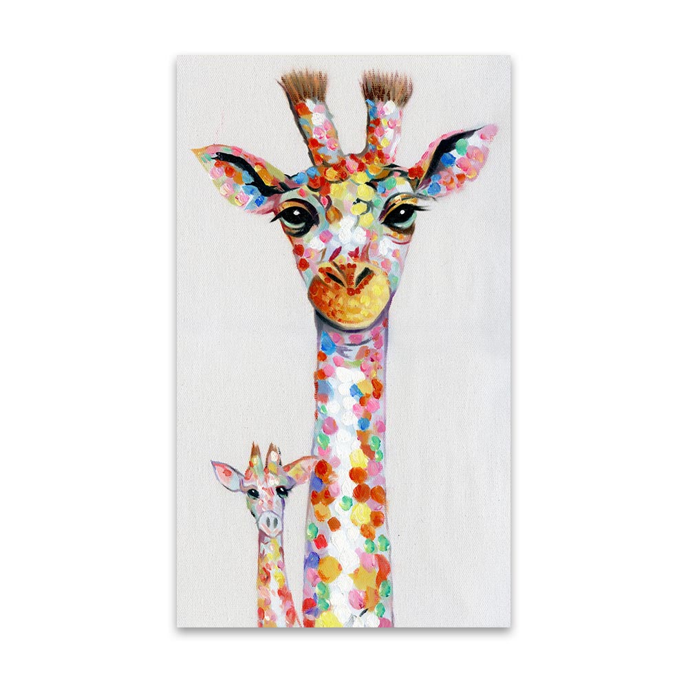 Wandkunst-Leinwanddruck, farbiges Tierbild, Giraffengemälde, Familie für Wohnzimmer, Heimdekoration, ohne Rahmen