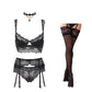 Spitzen Unterwäsche Set Push-Up Bh Höschen Strümpfe & Halsband