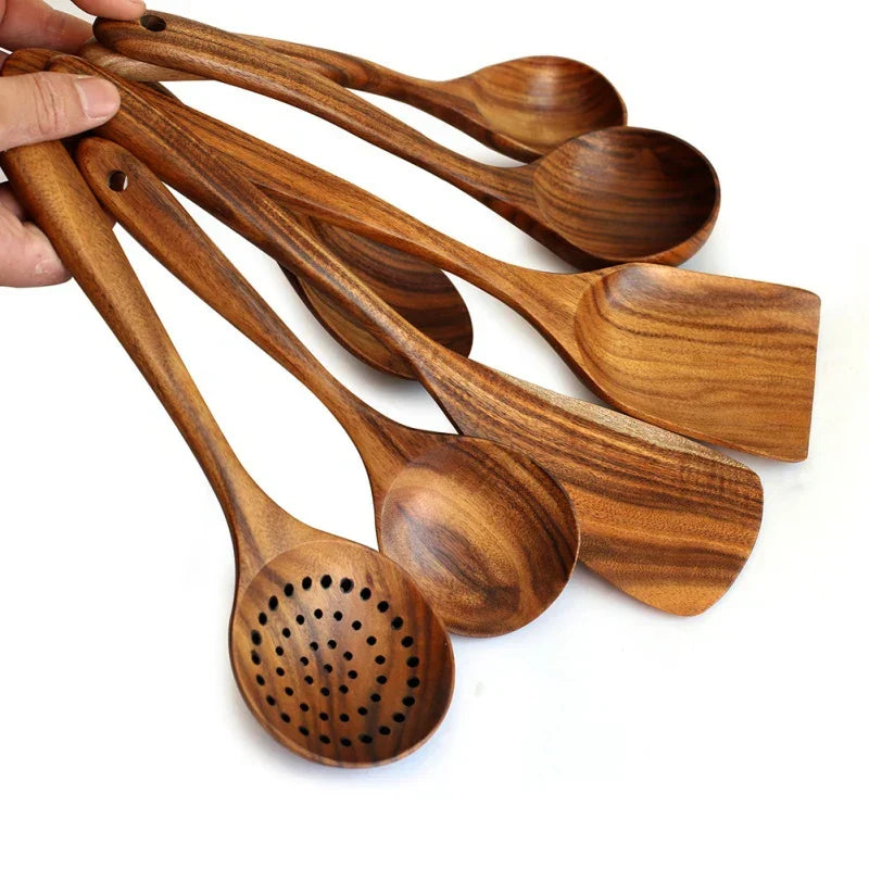 TeakChef 7-teiliges Küchengeräteset – Premium Teak Küchenwerkzeuge für Stil &amp; Funktionalität