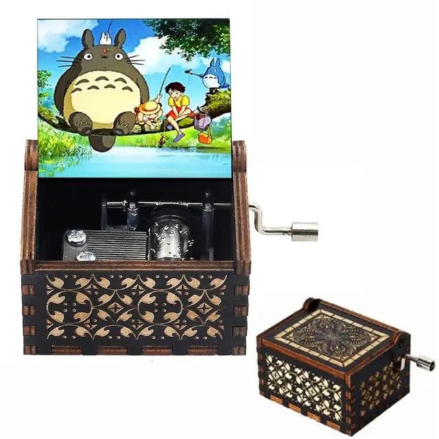 Neueste Design Anime Howl's Moving Castle Musikthema Antik geschnitzte Holz Handkurbel Musikbox Kinderspielzeug Weihnachtsgeschenk