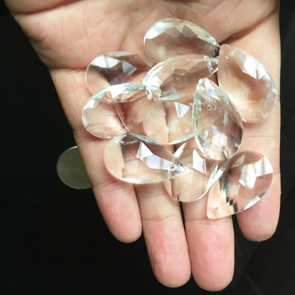 10PCS 28mm Tropfen Kristalle Prismen Sonnenfänger Klarglas Kronleuchter Kristallteile DIY Hängendes Anhänger Schmuck Spacer Facettiert