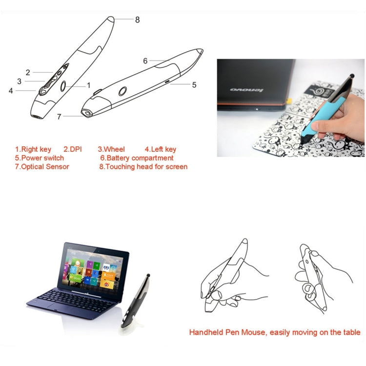 Frendorf | 2.4GHz Innovative Stiftstil Tragbare Drahtlose Smarte Maus für PC Laptop (Blau)