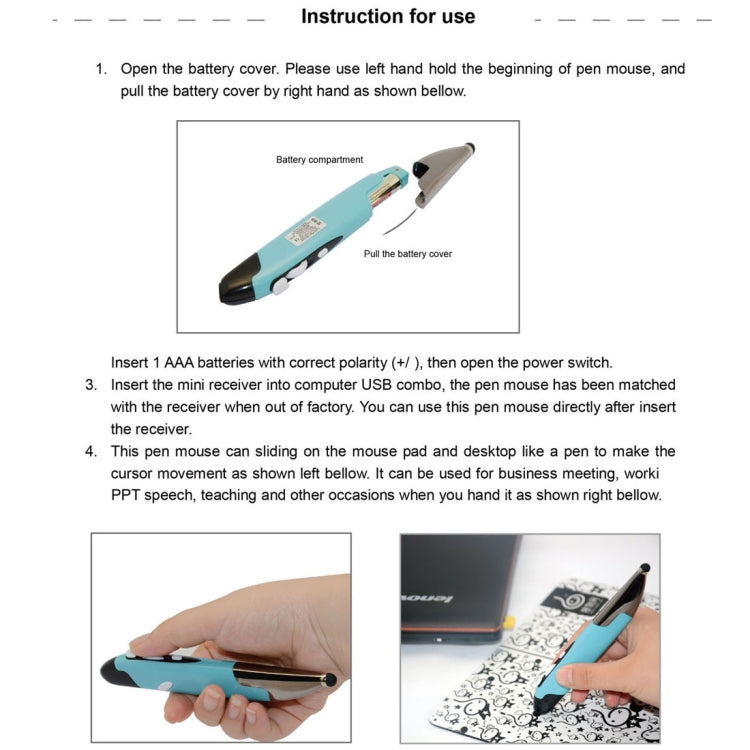 Frendorf | 2.4GHz Innovative Stift-Style Tragbare Drahtlose Smart Maus für PC Laptop(Grau)