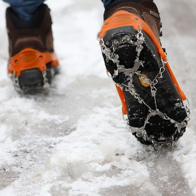 Frendorf | Ein Paar 19 Zähne Anti-Rutsch Eisgreifer Wandern Klettern Ketten Schuhabdeckungen, Größe: M(Orange)
