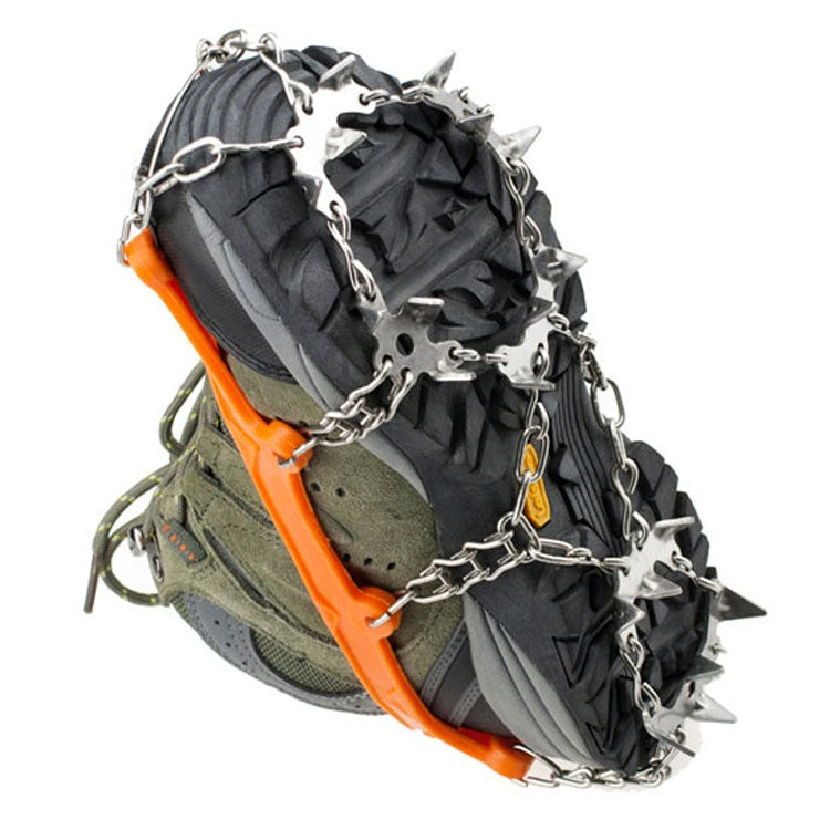 Frendorf | Ein Paar 19 Zähne Anti-Rutsch Eisgreifer Wandern Klettern Ketten Schuhabdeckungen, Größe: M(Orange)