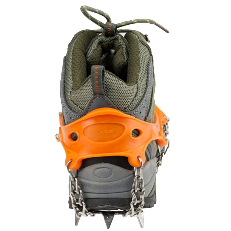 Frendorf | Ein Paar 19 Zähne Anti-Rutsch Eisgreifer Wandern Klettern Ketten Schuhabdeckungen, Größe: M(Orange)