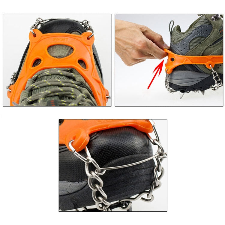Frendorf | Ein Paar 19 Zähne Anti-Rutsch Eisgreifer Wandern Klettern Ketten Schuhabdeckungen, Größe: M(Orange)