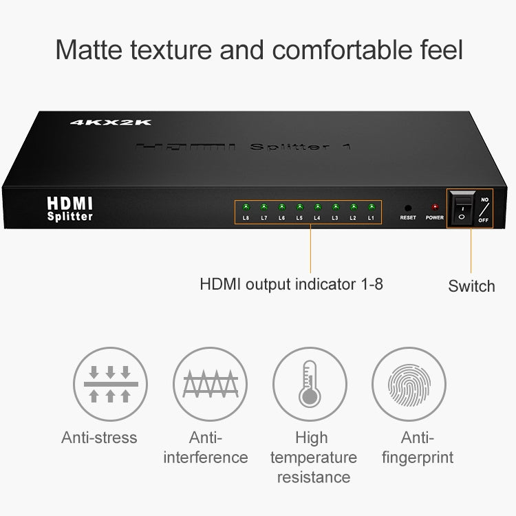 Frendorf | 1 x 8 Full HD 1080P HDMI-Splitter mit Switch, Unterstützung für 3D & 4K x 2K