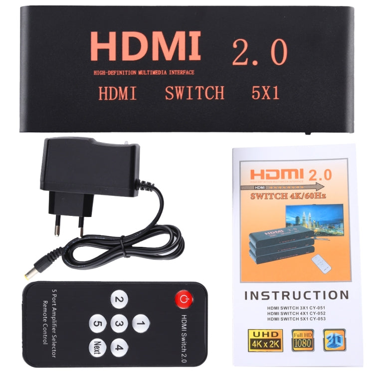 Frendorf | 5X1 4K/60Hz HDMI 2.0 Switch mit Fernbedienung, EU-Stecker