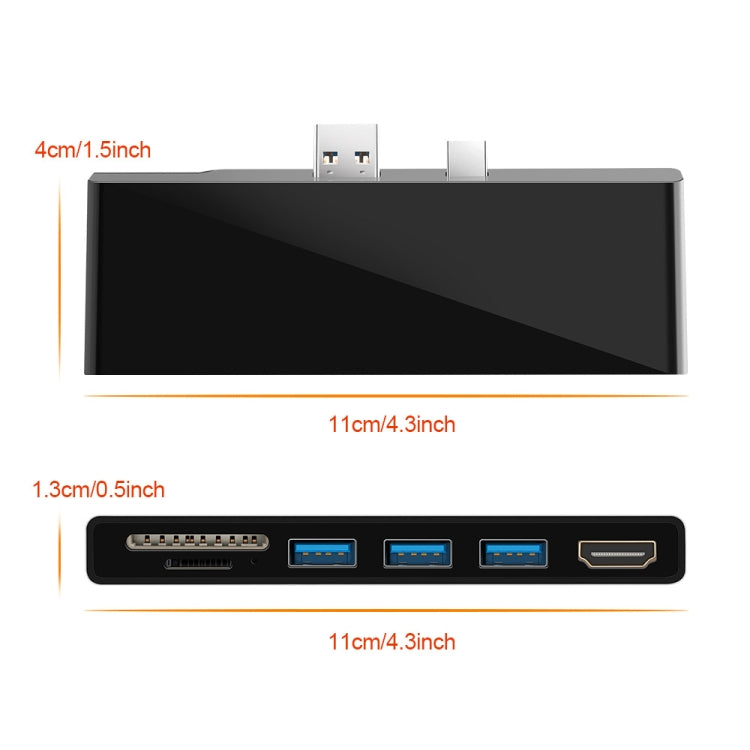 Frendorf | ROCKETEK SK-S5H 3 x USB 3.0 + HDMI + SD / TF Speicherkartenleser HUB 4K HDMI Adapter (Schwarz)