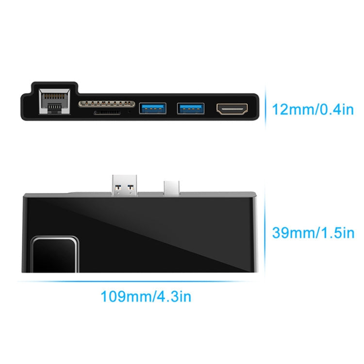 Frendorf | ROCKETEK SK-S5HL RJ45 + 2 x USB 3.0 + HDMI + SD / TF Speicherkartenleser HUB 4K HDMI Adapter (Schwarz)