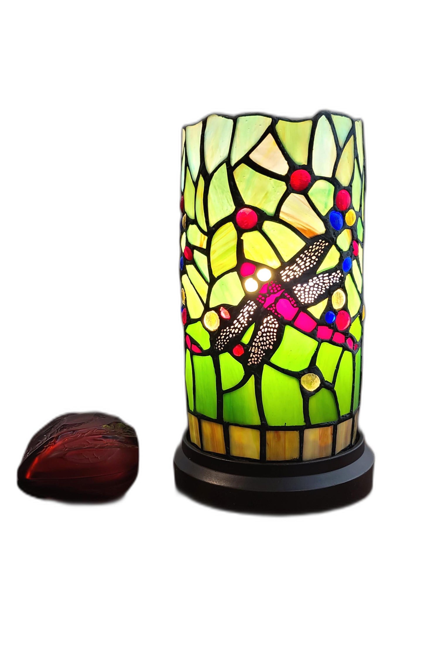 11" Akzent-Tischlampe im Tiffany-Stil mit roten Tulpen