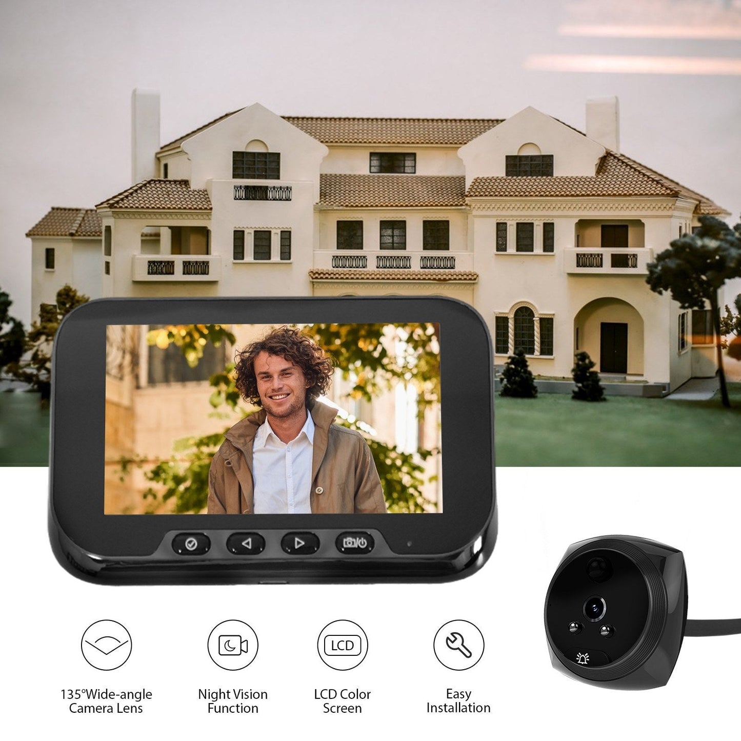 2MP Smart Türspion Kamera Türglocke mit 4,5-Zoll LCD für Wohnungssicherheit