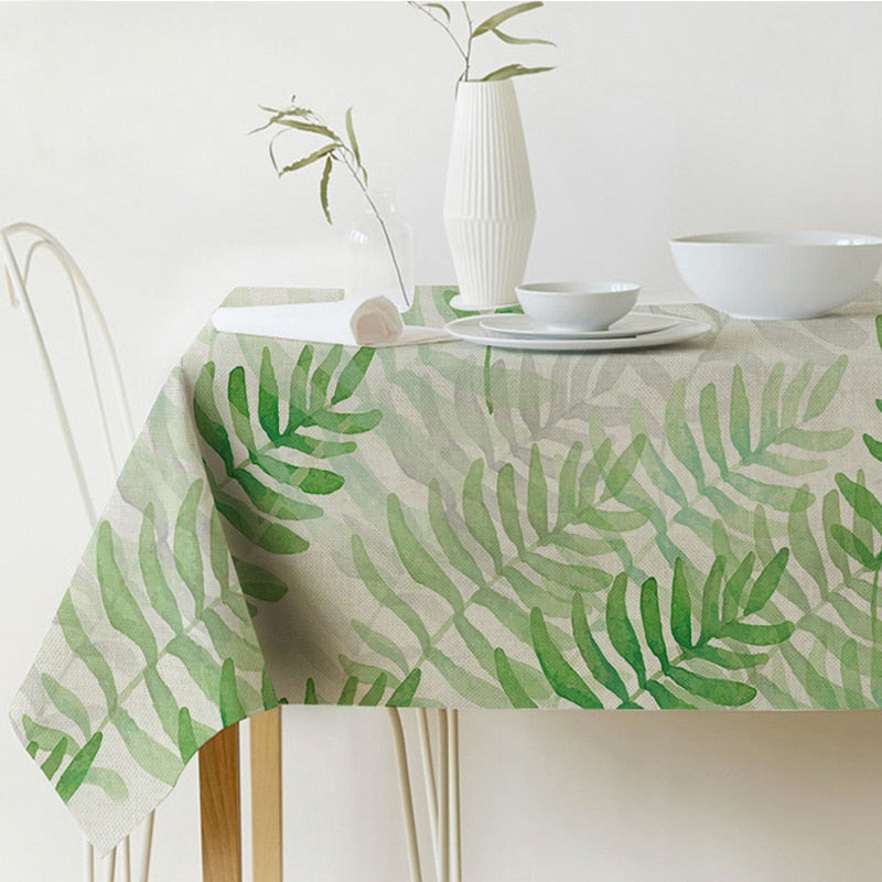 Nordic moderne Leinenbaumwollquadrat grüne tropische Blatt Tischdecke Bezug Tuch
