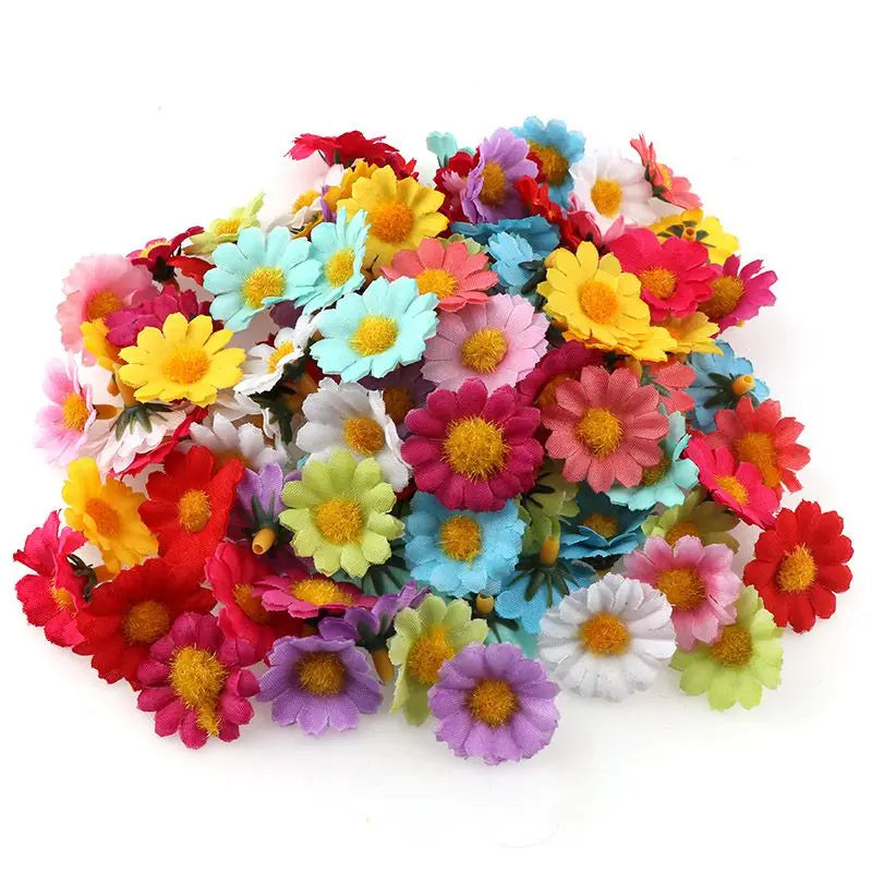 Frendorf | 100PC Mini Gänseblümchen Künstliche Seidenblumen – 2,5 cm Dekorative Blütenköpfe für Party, Hochzeit und Wohnkultur (Kein Stiel)
