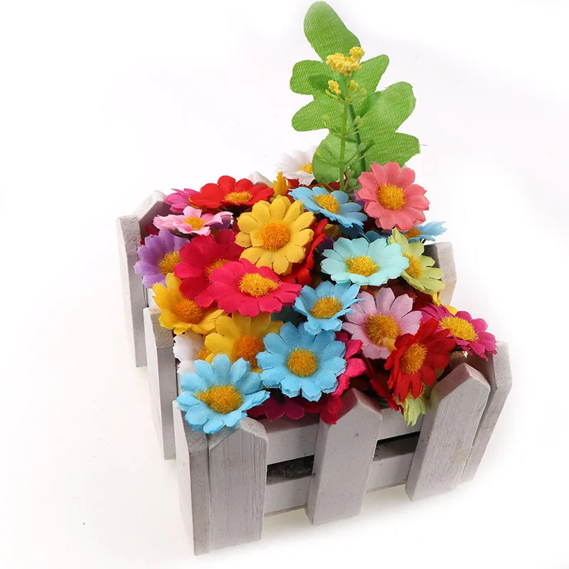 Frendorf | 100PC Mini Gänseblümchen Künstliche Seidenblumen – 2,5 cm Dekorative Blütenköpfe für Party, Hochzeit und Wohnkultur (Kein Stiel)