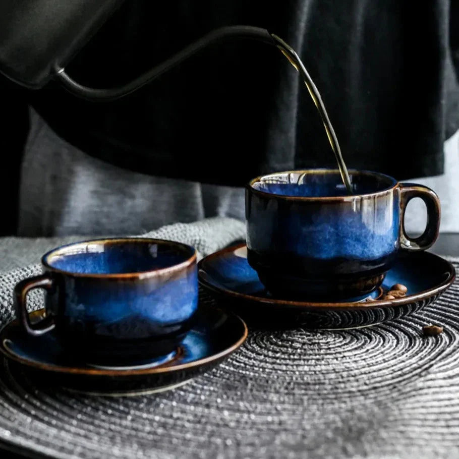Frendorf | LagunaGlow Keramik-Tassen Set | Handgefertigte Kaffeetassen | Hochwertige Espresso- und Teetassen