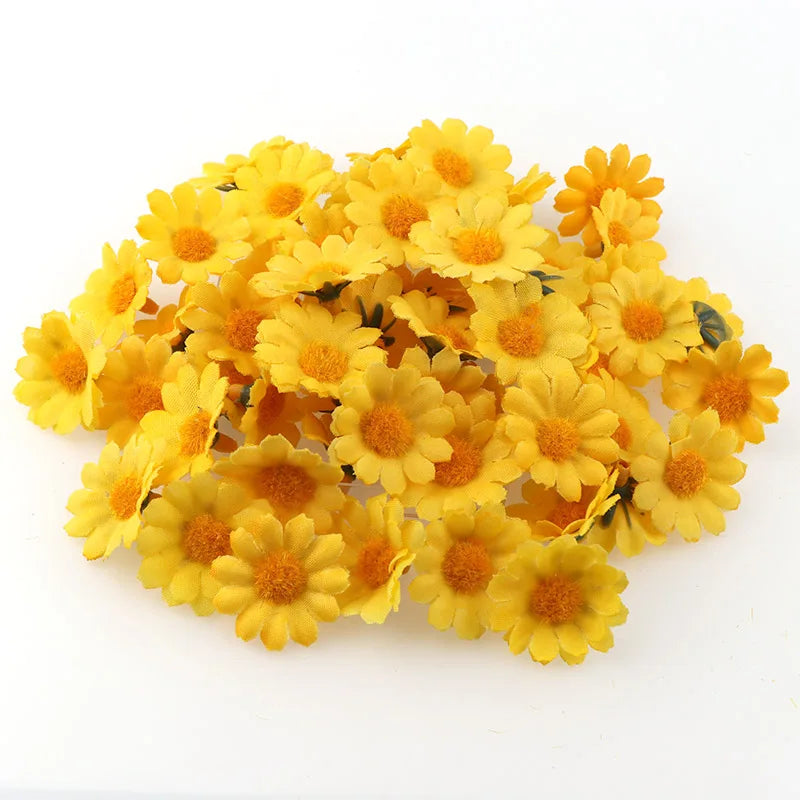 Frendorf | 100PC Mini Gänseblümchen Künstliche Seidenblumen – 2,5 cm Dekorative Blütenköpfe für Party, Hochzeit und Wohnkultur (Kein Stiel)