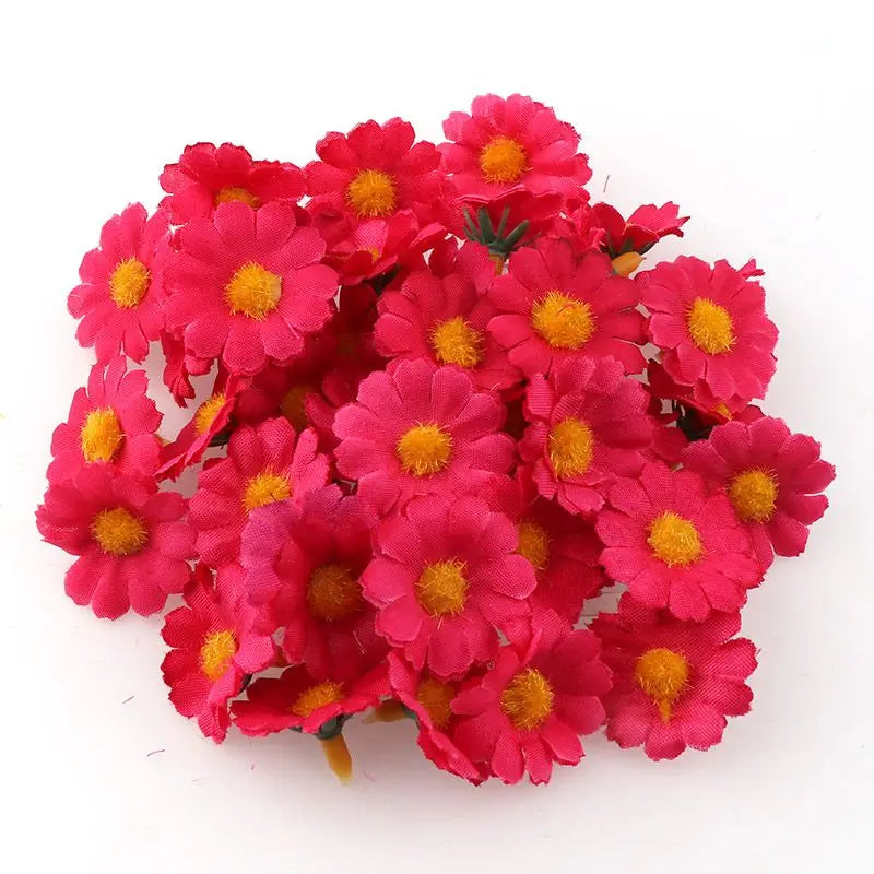 Frendorf | 100PC Mini Gänseblümchen Künstliche Seidenblumen – 2,5 cm Dekorative Blütenköpfe für Party, Hochzeit und Wohnkultur (Kein Stiel)