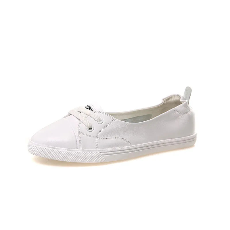 Frendorf | 100% Echtes Leder Schuhe Frauen Flach Causal Schuhe Weiches Rindsleder Weiße Flats