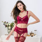 Spitzen Unterwäsche Set Push-Up Bh Höschen Strümpfe & Halsband