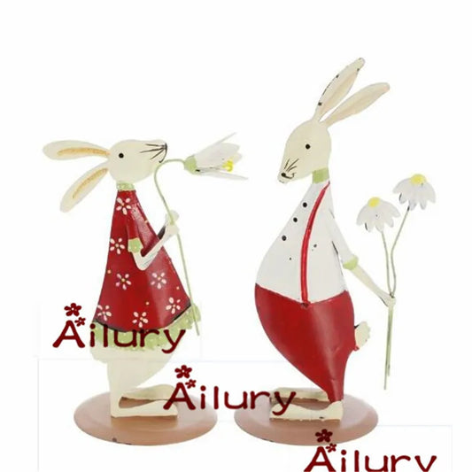 2Pcs, süße ländliche rote Zinn-Hasenornamente beidseitiger scheuer Hase Weihnachts kreative Geschenke Wohnkultur, Desktop Hochzeit