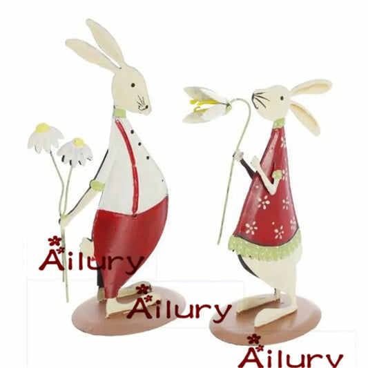 2Pcs, süße ländliche rote Zinn-Hasenornamente beidseitiger scheuer Hase Weihnachts kreative Geschenke Wohnkultur, Desktop Hochzeit