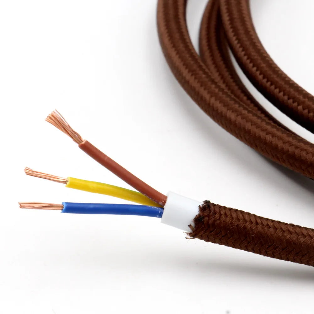 Frendorf | 3-adriges Stoffgeflecht Elektronikdraht – 250V 0.75mm² Flexibles Stromkabel für Vintage Pendelleuchten, Bunte Textilisolierte Schnur
