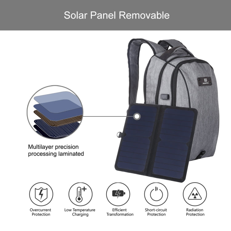 Frendorf | HAWEEL 14W Faltbarer Abnehmbarer Solar Power Outdoor Tragbarer Canvas Dual Shoulder Laptop Rucksack, USB-Ausgang: 5V 2.1A Max(Grau)