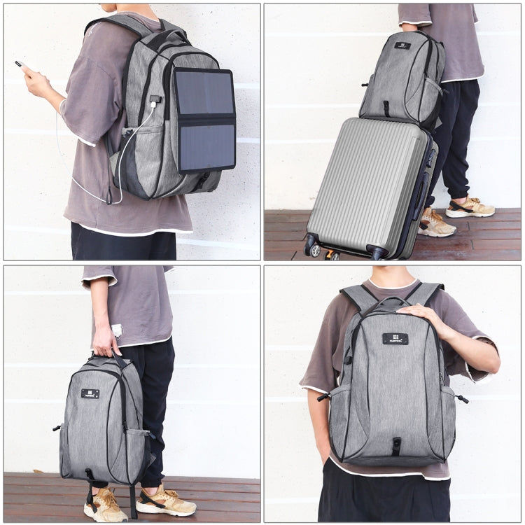 Frendorf | HAWEEL 14W Faltbarer Abnehmbarer Solar Power Outdoor Tragbarer Canvas Dual Shoulder Laptop Rucksack, USB-Ausgang: 5V 2.1A Max(Grau)
