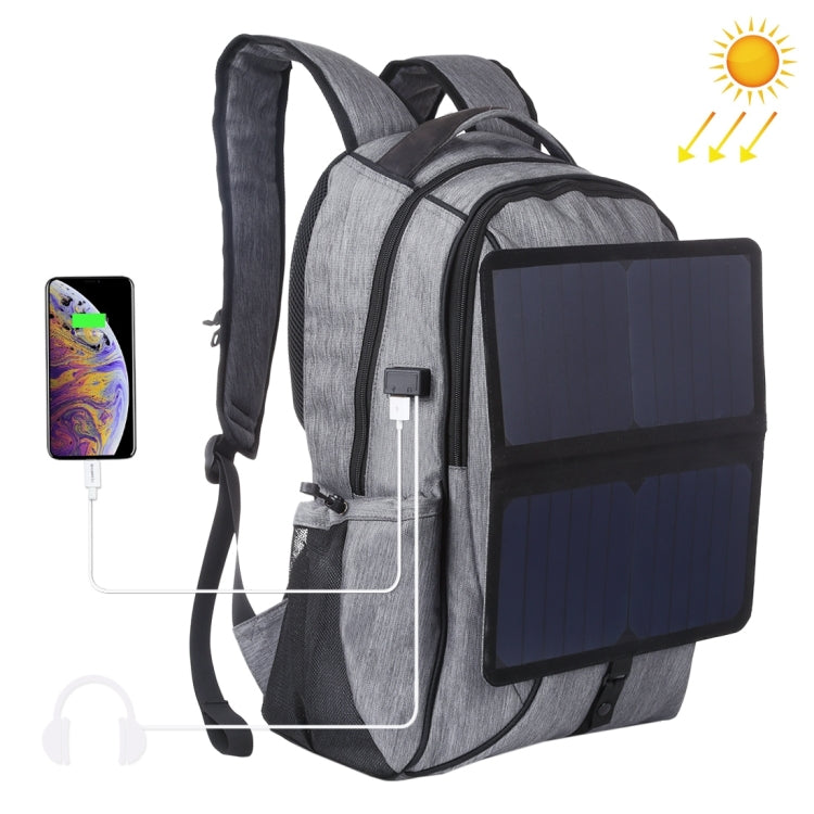 Frendorf | HAWEEL 14W Faltbarer Abnehmbarer Solar Power Outdoor Tragbarer Canvas Dual Shoulder Laptop Rucksack, USB-Ausgang: 5V 2.1A Max(Grau)
