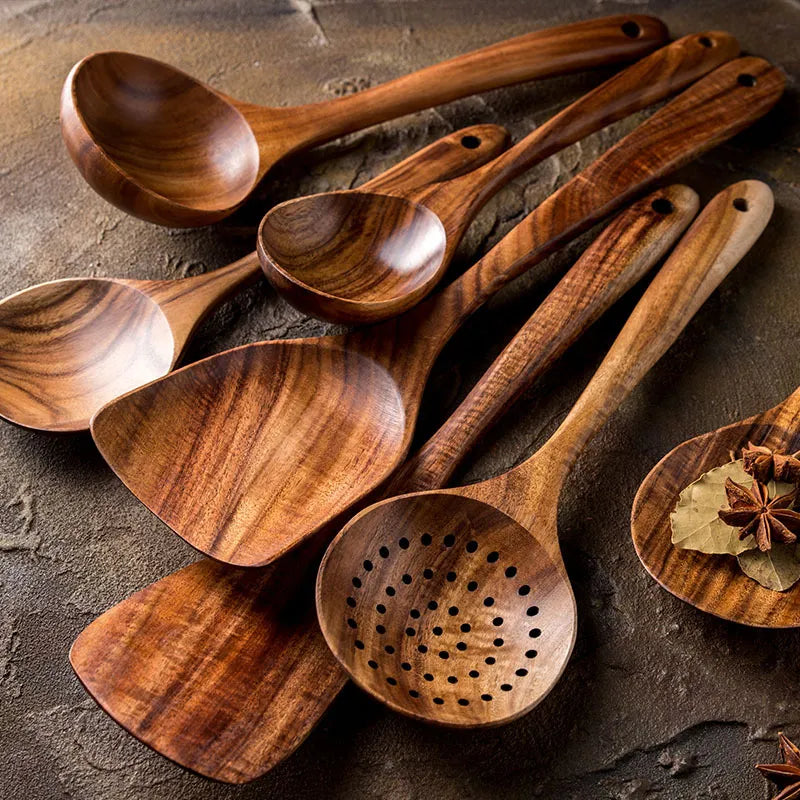 TeakChef 7-teiliges Küchengeräteset – Premium Teak Küchenwerkzeuge für Stil &amp; Funktionalität