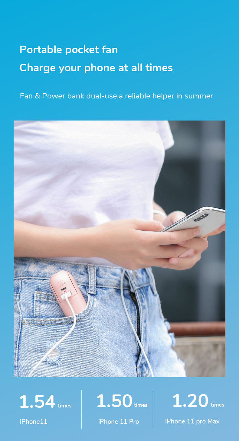 Frendorf | Tragbarer Mini-Ventilator + Powerbank + Taschenlampe + USB in 1 GADGET