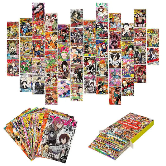50 Stück Anime Magazin Posterhüllen Ästhetisches Wand-Collage-Kit Kunstkarten-Dekoration für Manga Helle Farben Studentenwohnheim Schlafzimmer Wohnzimmer