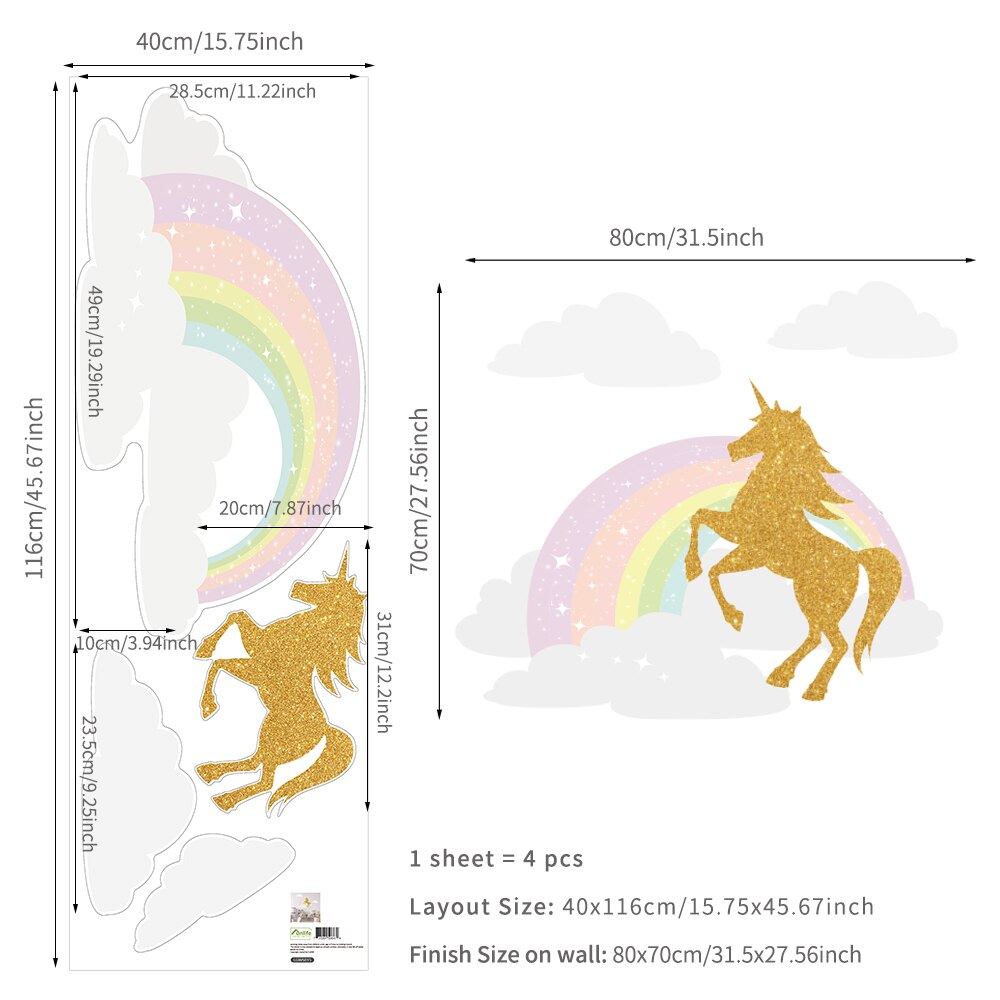 Frendorf | Einhorn- und Regenbogen-Wandaufkleber