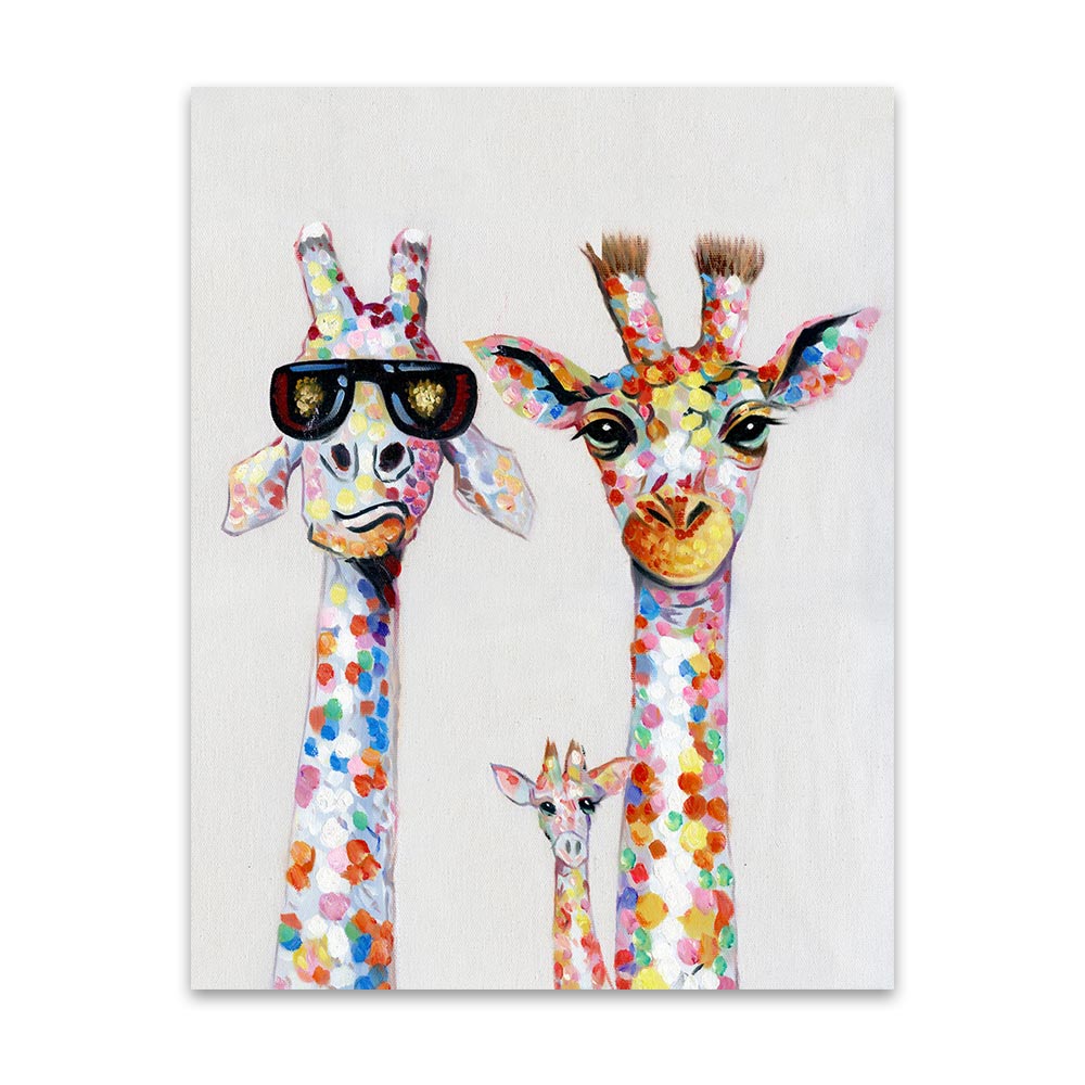 Wandkunst-Leinwanddruck, farbiges Tierbild, Giraffengemälde, Familie für Wohnzimmer, Heimdekoration, ohne Rahmen