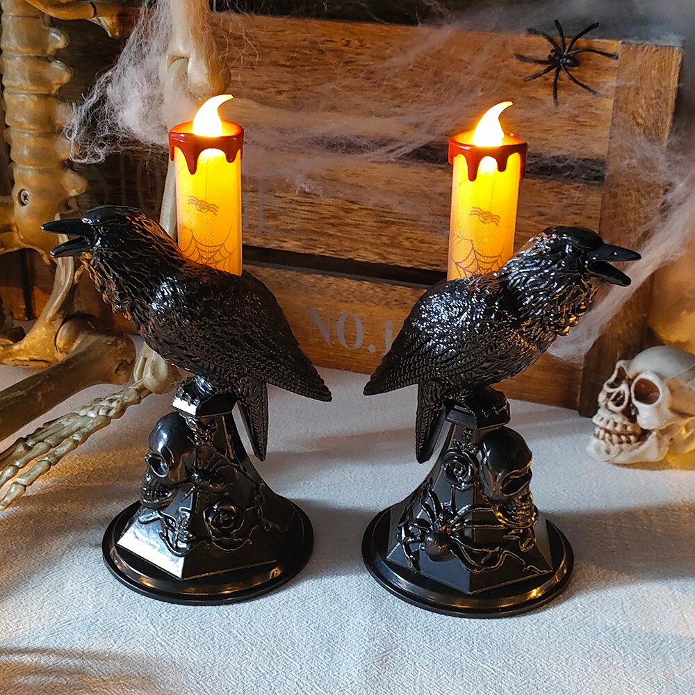 Halloween Krähe Kerzenlicht LED Harz Kerzenständer Lampe Horror Halloween Party Requisiten Raben Kerzenlicht Gothische Dekoration