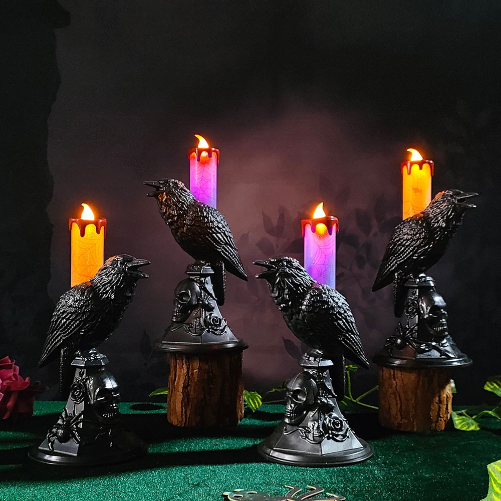 Halloween Krähe Kerzenlicht LED Harz Kerzenständer Lampe Horror Halloween Party Requisiten Raben Kerzenlicht Gothische Dekoration