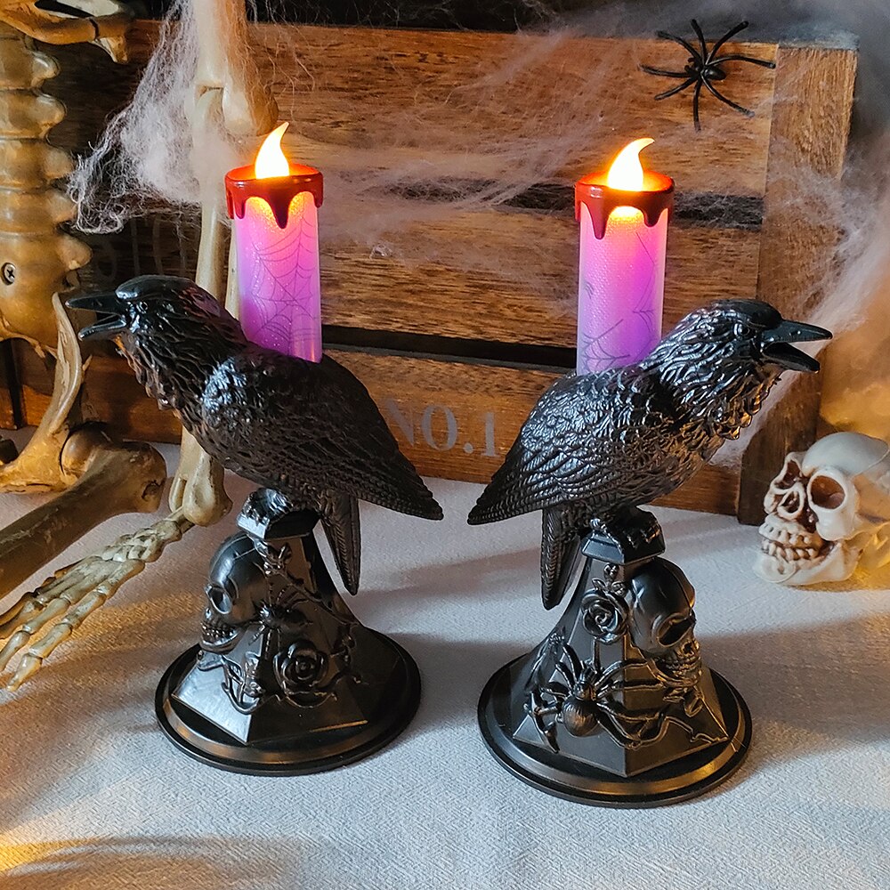 Halloween Krähe Kerzenlicht LED Harz Kerzenständer Lampe Horror Halloween Party Requisiten Raben Kerzenlicht Gothische Dekoration
