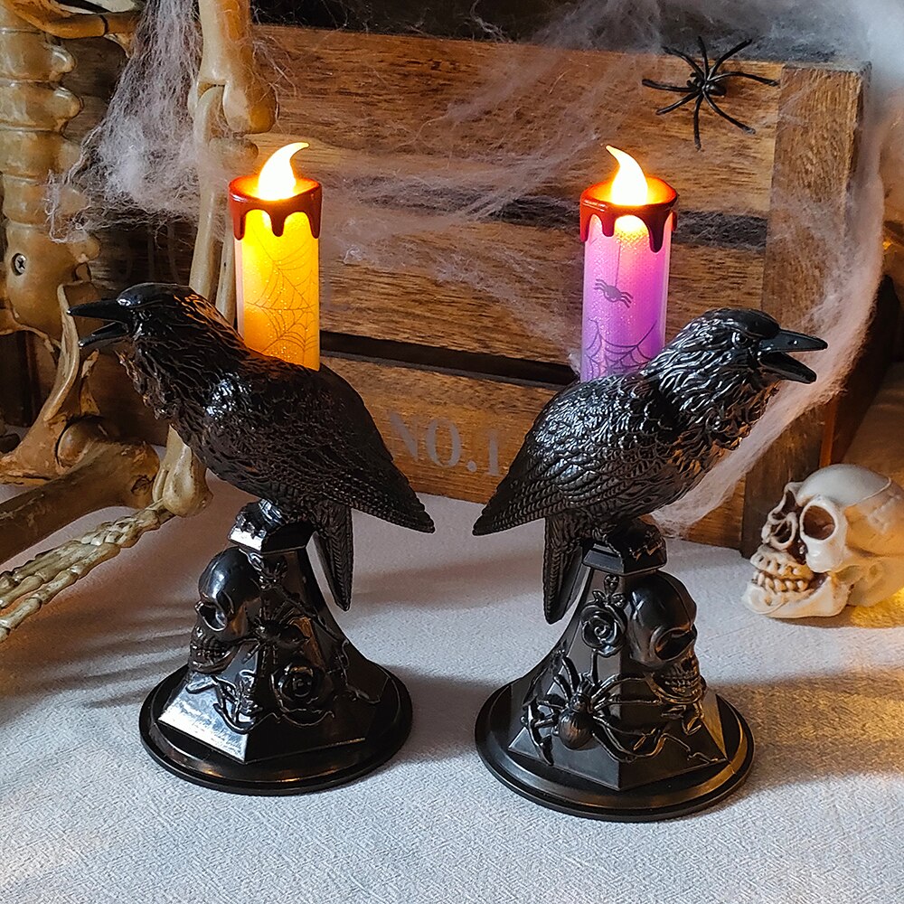 Halloween Krähe Kerzenlicht LED Harz Kerzenständer Lampe Horror Halloween Party Requisiten Raben Kerzenlicht Gothische Dekoration